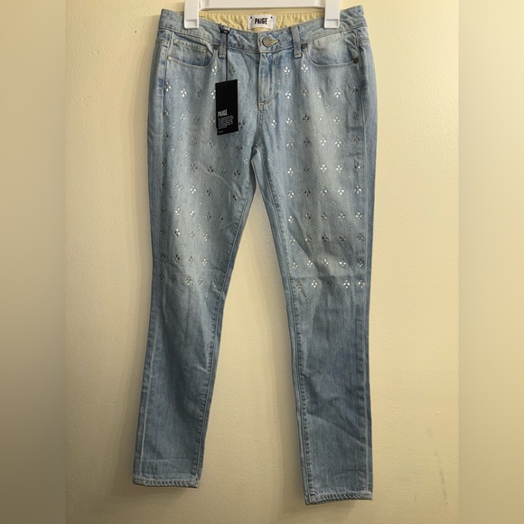 PAIGE Light Blue Cropped Jeans with Embellishments - Picture 3 of 9